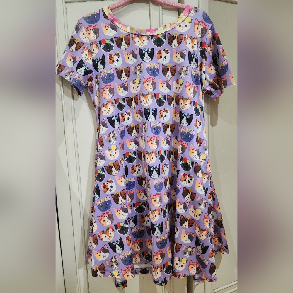 Charlie's Project Playful Cat Pattern Kids Dress - Lavender
